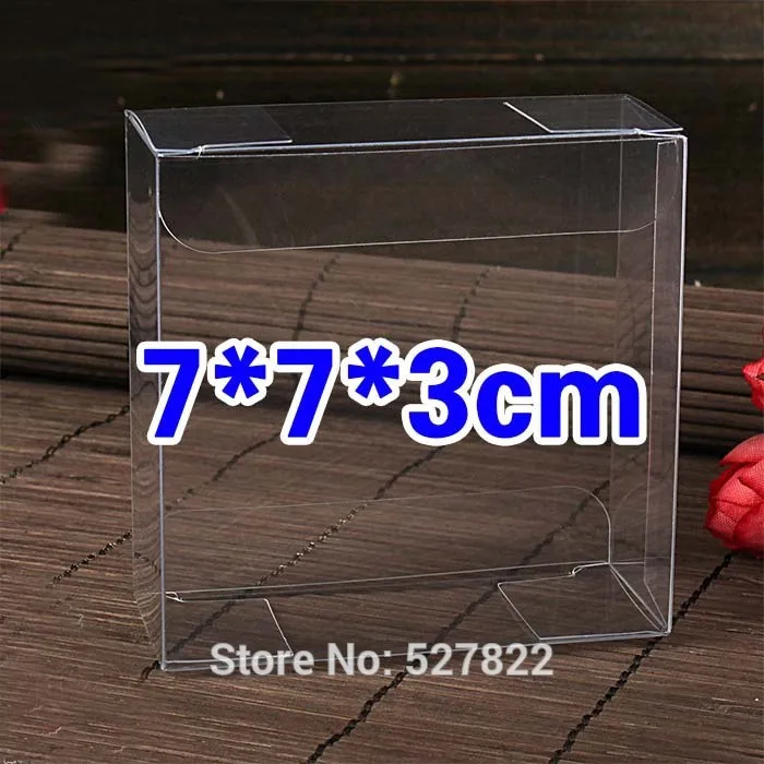 

100pcs 7x7x3cm Clear PVC Packaging boxes transparent plastic gift display package square Box Free Shipping