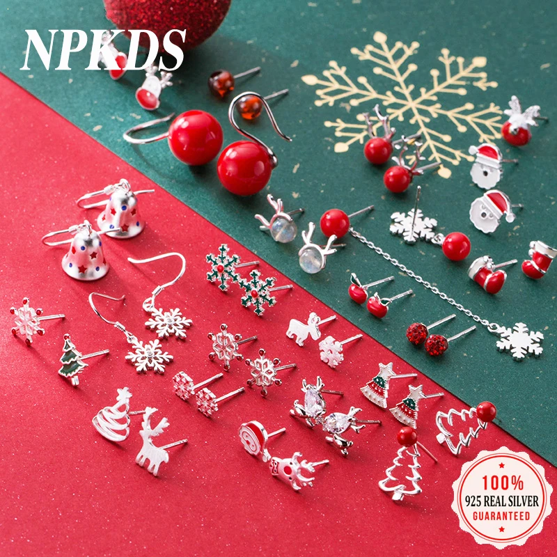 NPKDS 925 пробы серебряные серьги Модные женские ювелирные изделия милые рождественские серьги-гвоздики подарок для девочек-подростков