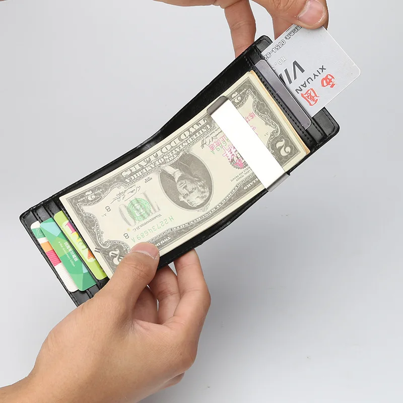 

Bllerry Men's Wallet European And American-Style Creative Magnetic Buckle Clip Currency Bag Multi-functional Mini Card Holder Pu
