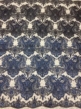 

2020 Latest Sequin Fabrics Nigerian Embroidered Net Lace Fabric with Sequins High Quality African Sequence Lace Fabric