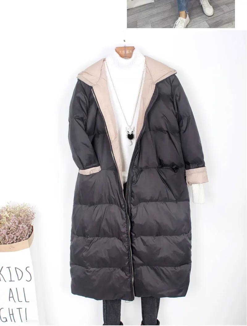 Women Fashion Winter Long White Duck Down Jacket Female Casual loose Soft Warm Feather Coat Hooded Windproof Larger Size Outwear