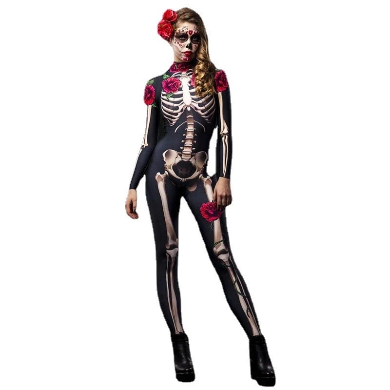 Rose Skeleton Adult Kids Scary Costume Halloween Dress Cosplay Sexy Jumpsuit Carnival Party Baby Girl Rompers