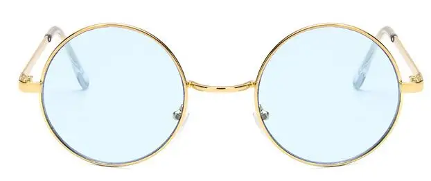Круглые Солнцезащитные очки для женщин, красные, желтые, синие, зеленые, прозрачные линзы, солнцезащитные очки для женщин, маленькие хип-хоп солнцезащитные очки De Sol - Цвет линз: Gold  blue