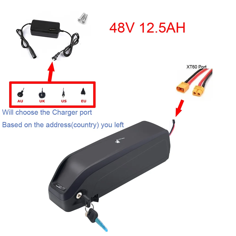 Электрический аккумулятор для электровелосипеда 48V 12.5Ah 16Ah 18650 ячеек концентратора среднего привода велосипеда батареи DIY - Цвет: 48V 12.5AH XT60