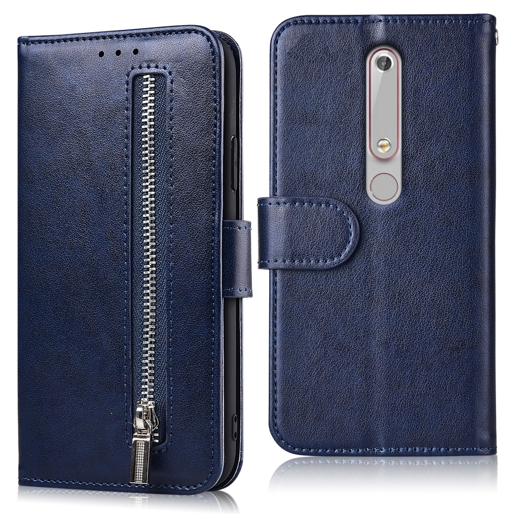Для Nokia 6 1 Nokia6.1 чехол на молнии простой бумажник кожаный для Coque Back Cover Para