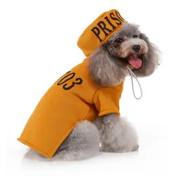 Pet Хэллоуин Косплэй Костюм Забавные заключенного одеяние с Набор цифр 2 брюки с широкими штанинами для пальто и шляп для собак, желтый