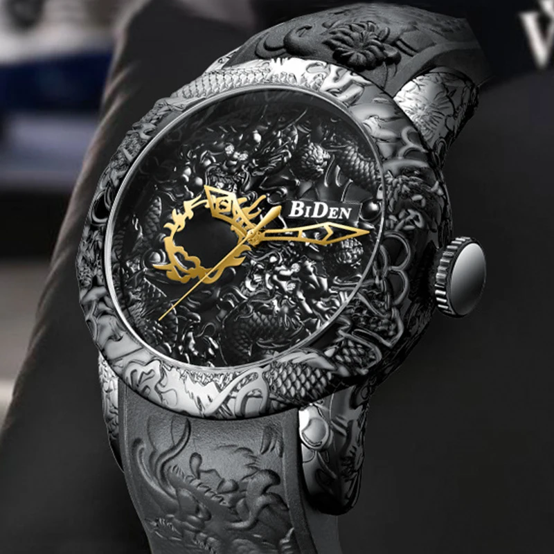 High End 3d Design Watch Men Fashion Sports Waterproof Unique Quartz Watches Man Silicone Strap Luxury Brand Relogio Masculino