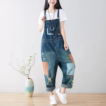 

Lady New Personality Street Style Jumpsuit Women Printed Denim Jumpsuit Summer 2020 Ripped Rompers Womens Distressed Jumpsuit