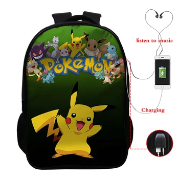 

16 inch Anime Cute Pikachu Backpack Pokemon Backpacks Multifunction USB Charge Kawaii Backpack School Bags for Teenage Girls