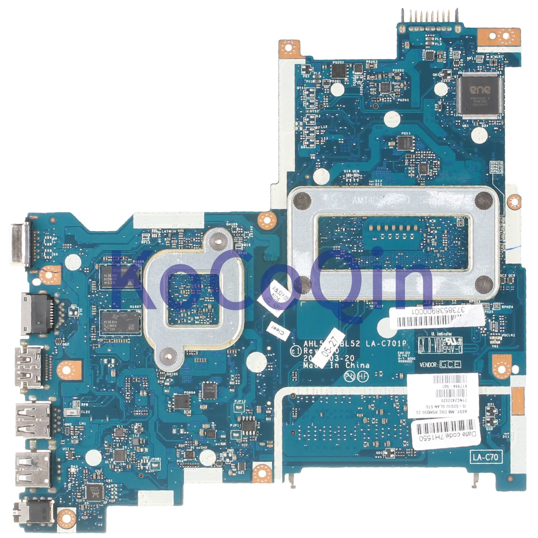 New  KoCoQin Laptop motherboard For HP Pavillion 15-AC 250 G4 I5-5200U Mainboard AHL50/ABL52 LA-C701P 81