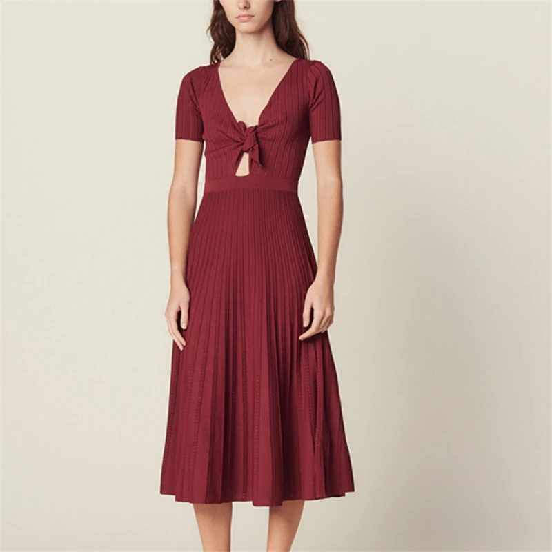 Tunjuefs Slim Fit сексуальное платье с глубоким v-образным вырезом, трикотажные вечерние платье Для женщин Vestido элегантные открытые пуловеры короткий рукав лето Robe Femme