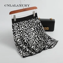 Высокая талия женские вязаные юбки осень зима Модные леопардовые короткие юбки Повседневные теплые женские облегающий свитер Юбка saia