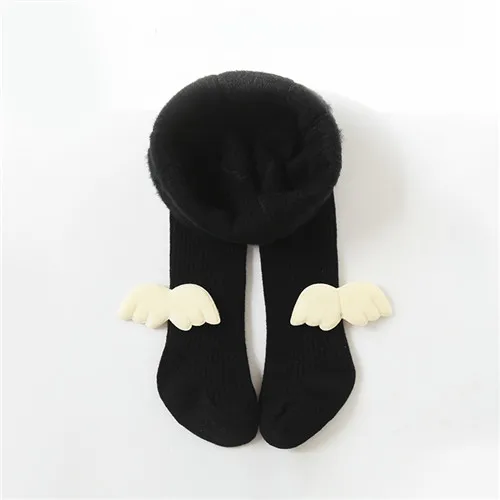 black with wings Зимние теплые плотные колготки для маленьких девочек; колготки с крыльями для малышей от 6 месяцев до 8 лет; детские колготки для девочек; зимняя одежда - Цвет: black with wings