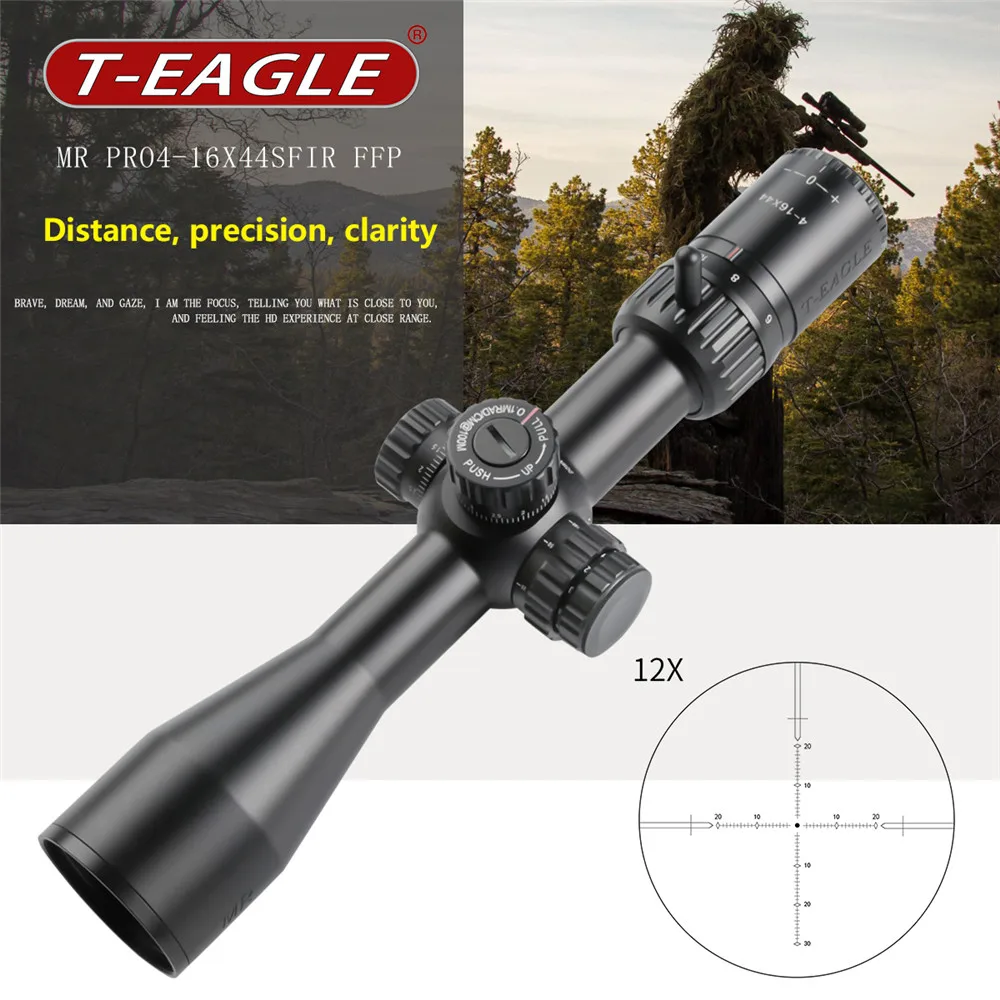 

Стрелковый прицел T-EAGLE MR PRO 4-16X44SFIR FFP, тактический первый фокусный самолёт, HD-стекло, 1/10 мил, прицел для охотничьей винтовки, подходит для AR.223.308