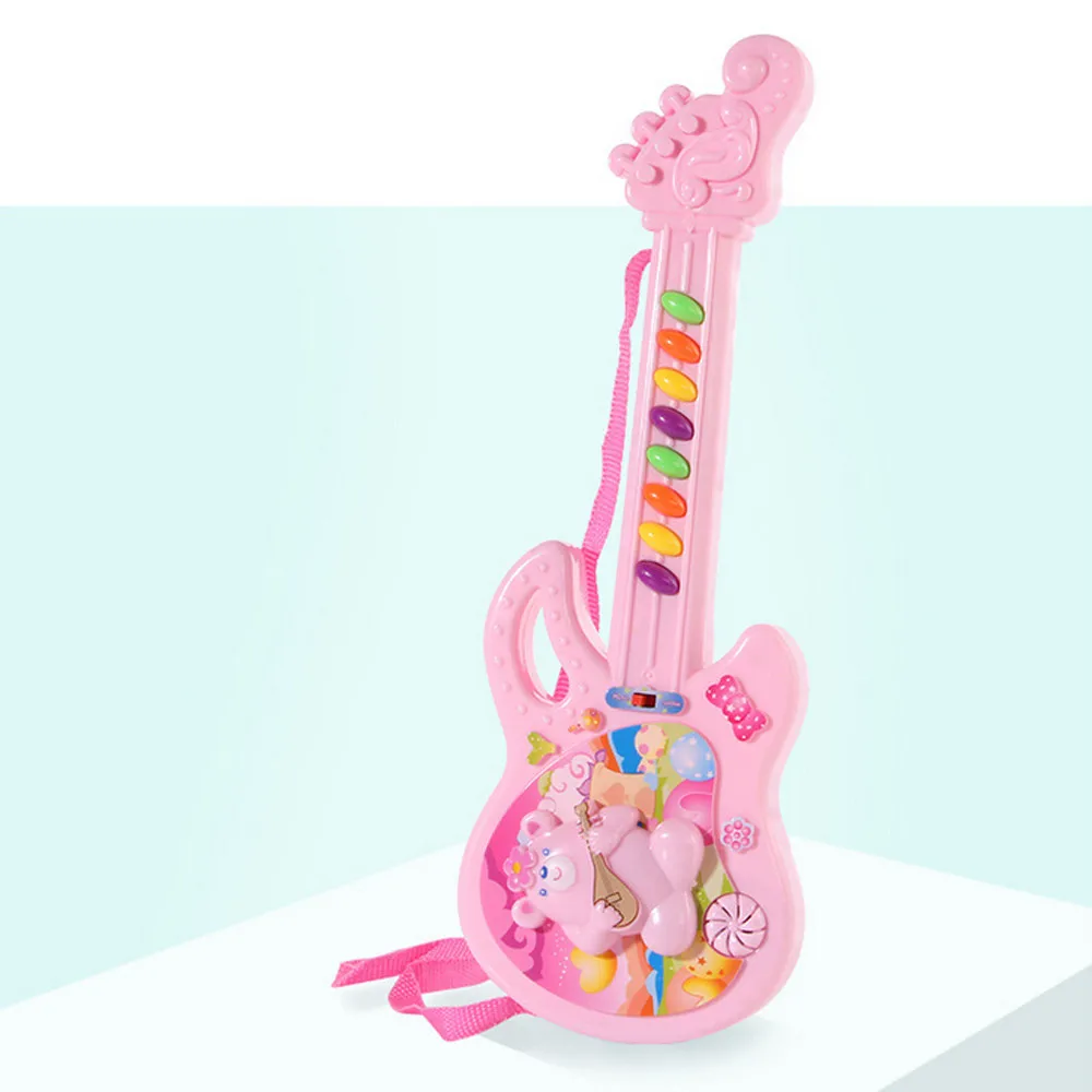 Розовая Милая электрическая игрушечная гитара, музыкальная игра для мальчиков и девочек, обучающая электронная развивающая музыкальная игрушка