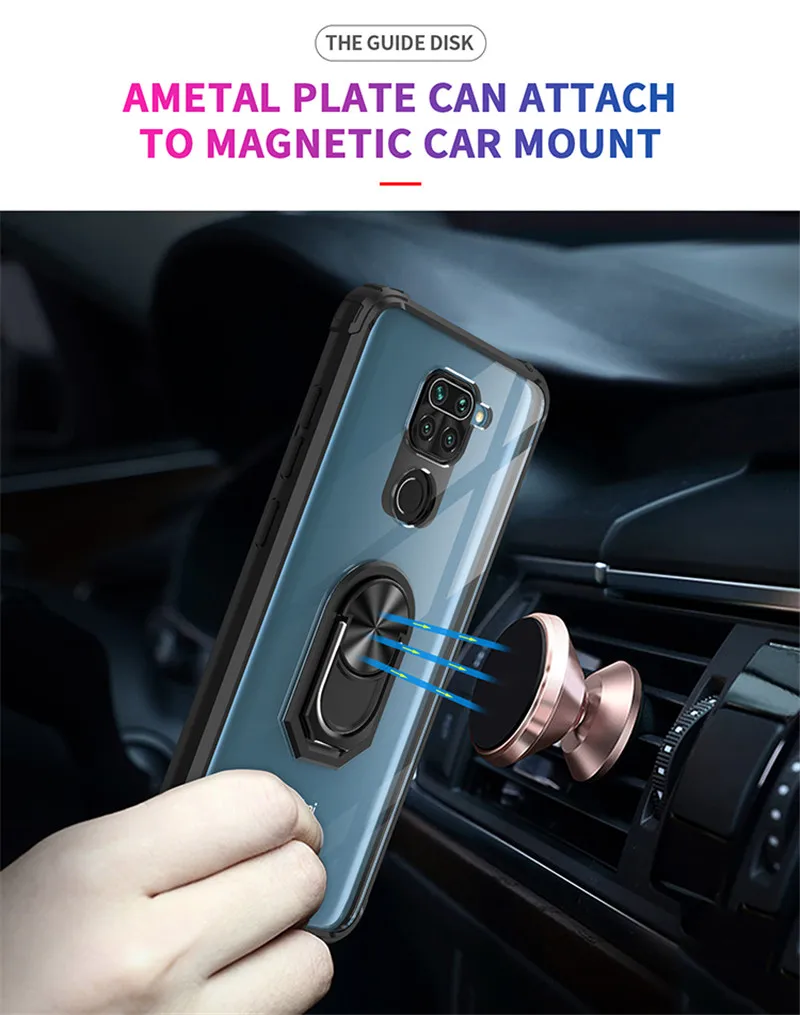 best phone cases for xiaomi For Xiaomi Redmi Note 9S Case Car Magnetic Holder Ring Transparent Clear Phone Case for Redmi Note 9 Pro Max Back Cover xiaomi leather case handle