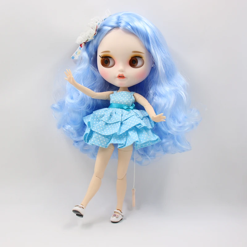 230BL6005 ледяная фабрика blyth кукла 1/6 bjd белая кожа 19 суставов тела длинные вьющиеся голубые волосы и маленький открытый рот 30 см девушка
