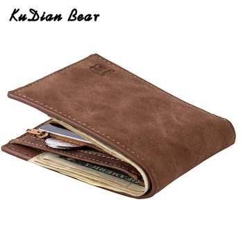 

KUDIAN BEAR Short Men Wallet Coin Pocket Vintage Credit Card Holder PU Leather Bifold Small Wallet Purse Carteira BID266 PM49