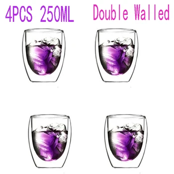 

4pcs 250ml Double Walled Heat-resistant Espresso Cups Clear Glass Beer Coffee Milk Tea Mugs Heat-proof for coffee