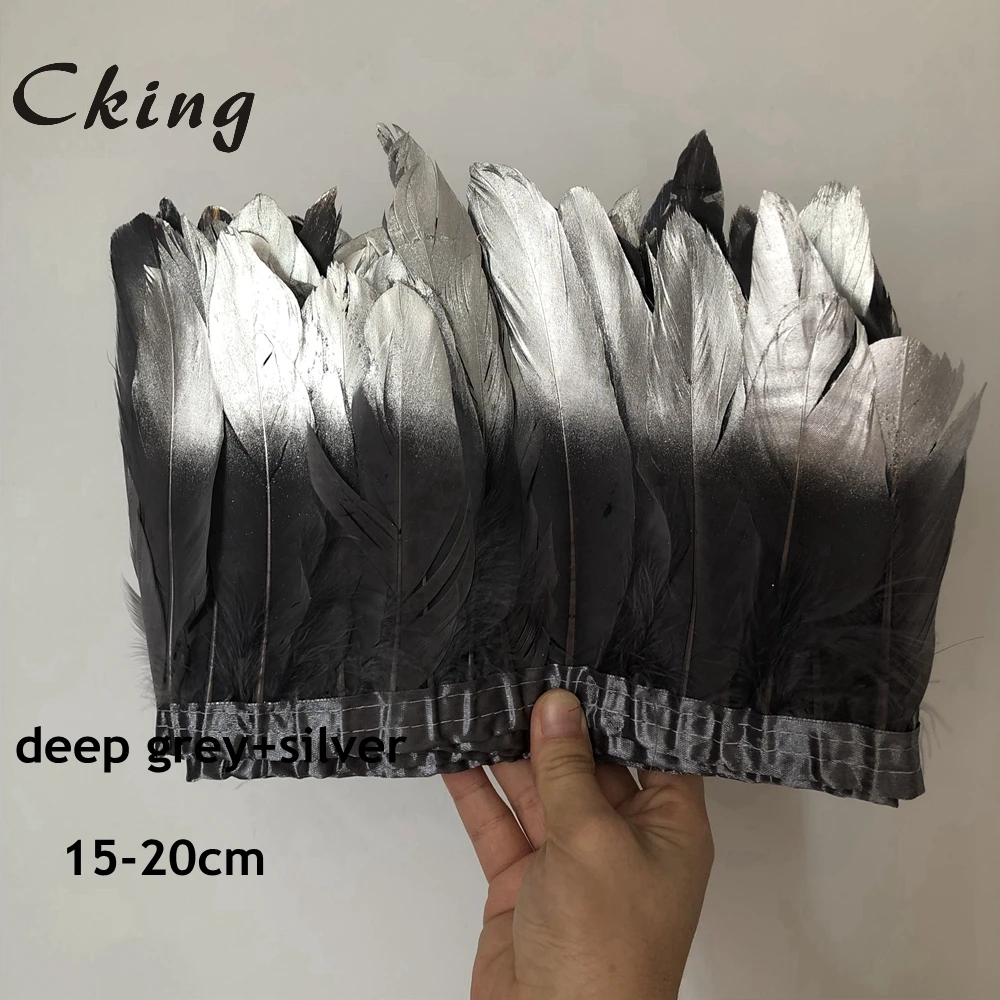 deep grey Cking 10 ярдов/лот серебряная краска украшение из гусиных перьев бахрома 15-20 см 6-8 дюймов diy натуральные гусиные утки перо Кружева для карнавала деко - Цвет: deep grey