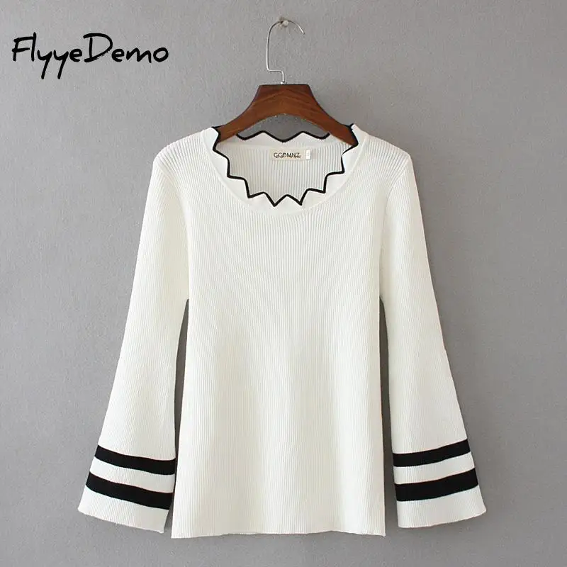 

Fashion Women Autumn Winter Knitted Sweaters Irregular Neck Flare Sleeve Solid Loose Knitwear Pullovers Sueter Mujer Plus Size