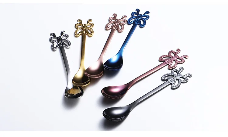 304 Stainless Steel Fruit Fork Coffee Spoon Cutlery Creative Butterfly PVD Titanium Colorful Wedding Gift Custom
