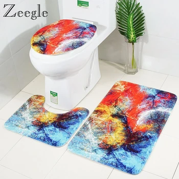 

Zeegle Bath Mat Set Anti Slip Bathroom Carpets Absorbent Toilet Pedestal Rug Flannel Soft Foot Mat Washable Soft 3pcs Toilet Set