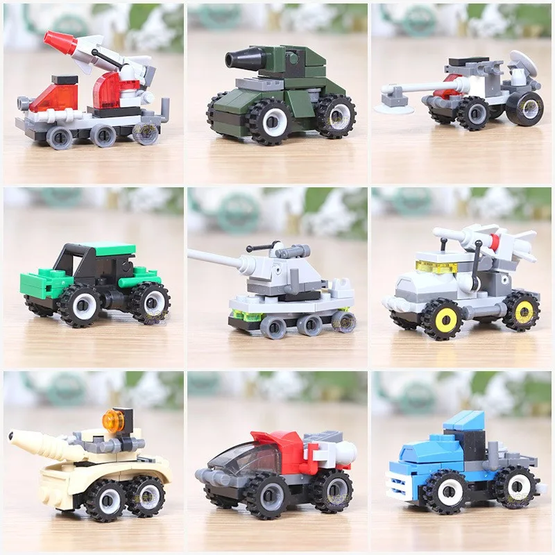 

12 Styles Mini Transportation Block Car Racer Assembled Building Blocks Compatible Military Model Bricks Toys for Kids No Box