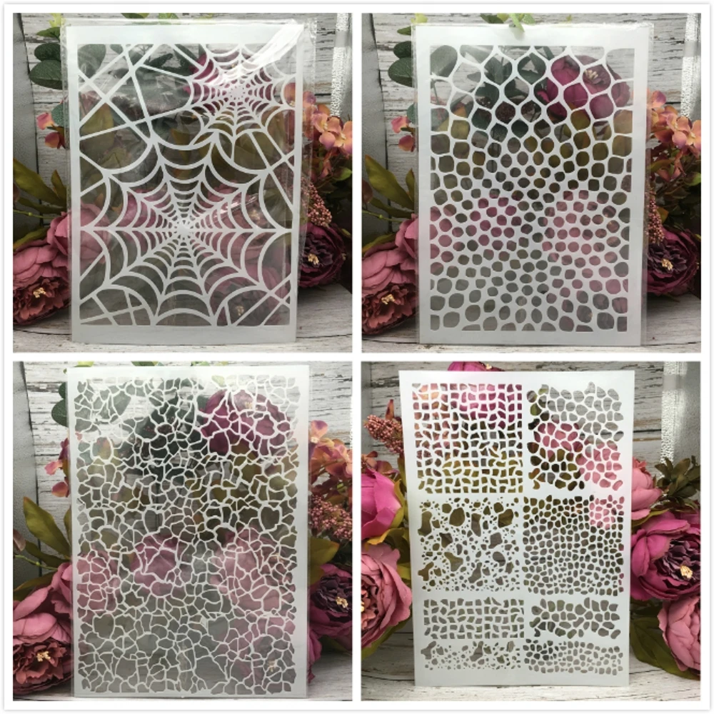 

4Pcs A4 29cm Spider Net Mesh Mosaic DIY Layering Stencils Wall Painting Scrapbook Coloring Embossing Album Decorative Template