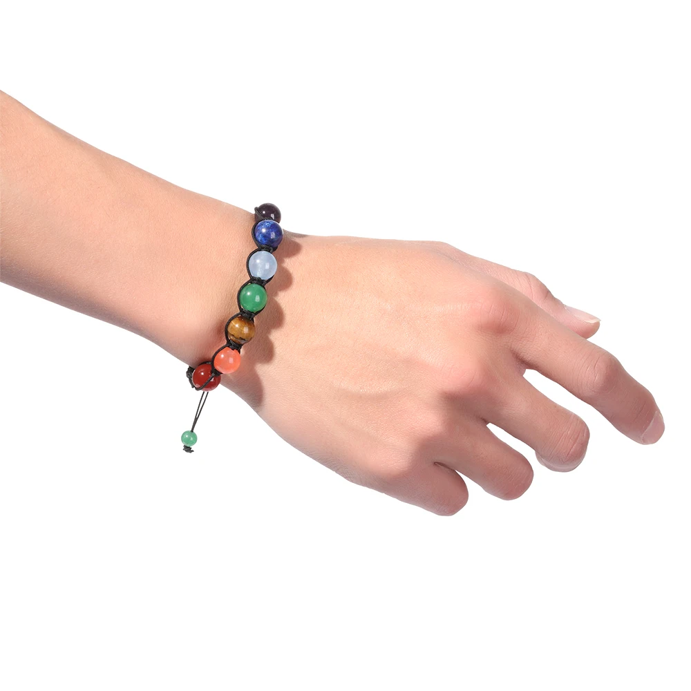 Beaded Bracelet Rope Bracelet Stone Bead Bracelet Natural Stone Bracelet Crystal Bracelet Handwoven Bracelet 1Pc 7 Chakra Bracelets Reiki Natural Stone Braided Bracelet Men Women Natural Crystal Healing Anxiety Jewellery Adjustable Rope