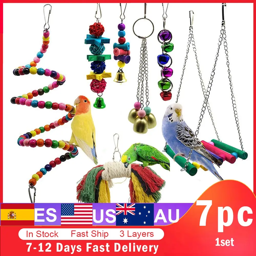 

7 Pcs/set Bird Parrot Swing Toy Hanging Bell Ladders Climbing Chewing Hanging Toy Bird Accessories Birds Toys