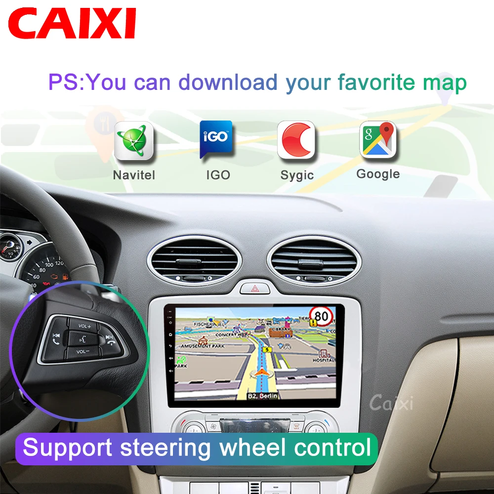CAIXI 9 дюймов автомобиля Android 8,1 gps навигация 2 DIN Автомобильный Радио DVD плеер для 2004 2005 2006-2011 FordFocus Exi в