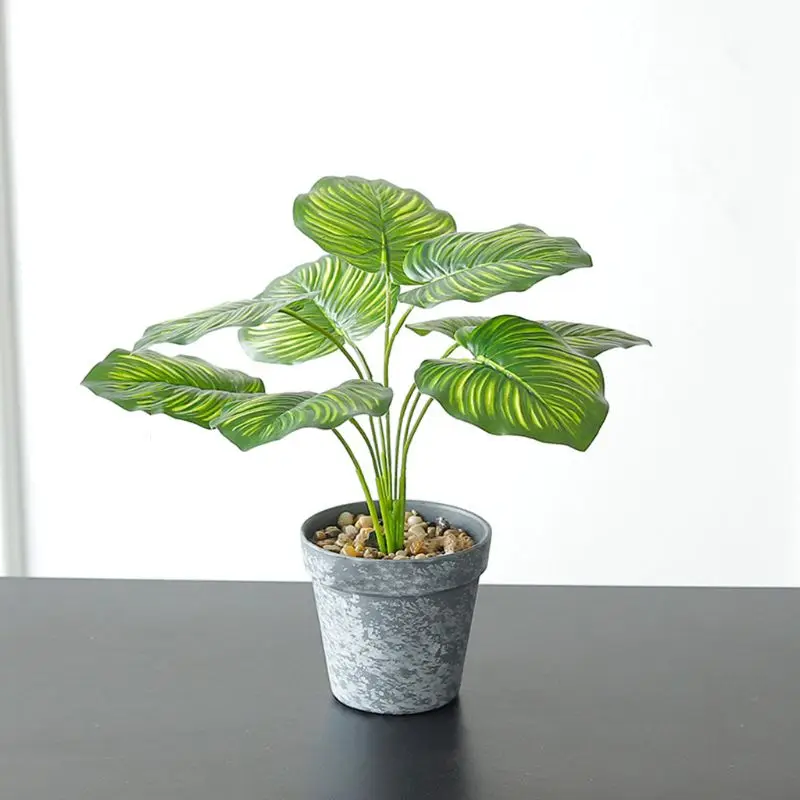 Artificial Plants Green Turtle Leaf Fake Foliage Bonsai Potted Home Garden Decor
