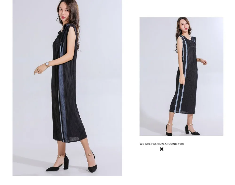 Miyake fold платье в полоску с круглым вырезом прямое платье доступно без рукавов