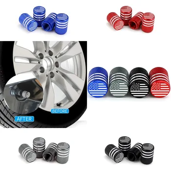 

Aluminum Alloy American Flag Logo Valve Core Dustproof Seal Leak-proof Valve Cap 4 Pcs/set of Car Universal Tire Valve Cap