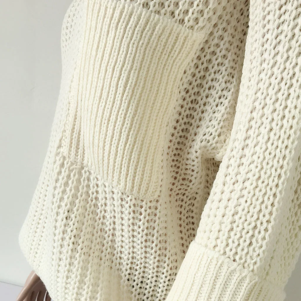 Свитер женский осенний свитер однотонный круглый плечо карман трикотажный вязаный свитер Топы pull femme nouveaute jersey mujer