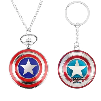 

Pocket Watch Key Ring Gift Set Superhero Theme Watch Captain America Ironman Spideman Avengers Shield Kid Fans Best Gifts