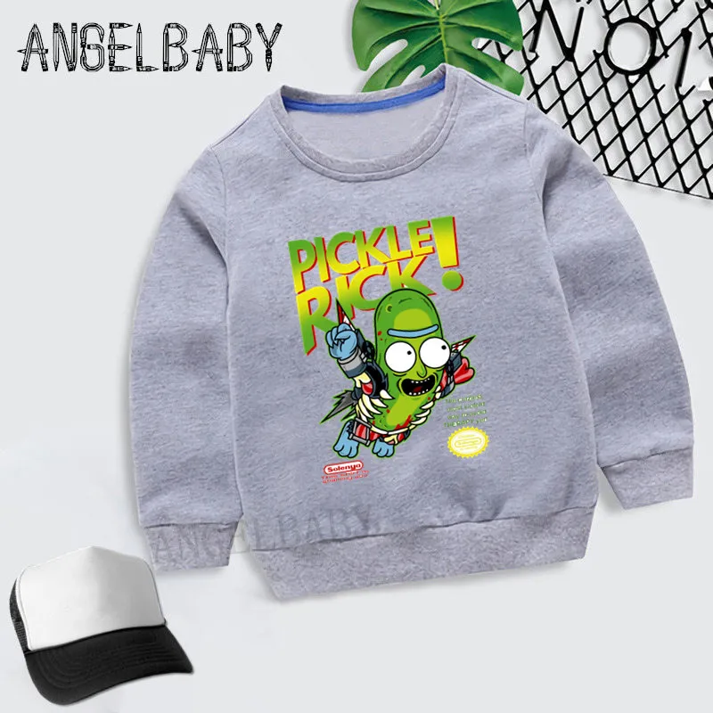 Boys Girls Sweatshirt Kids I'm Pickle Rick Print Cartoon Hoodies Children Autumn Tops Baby Cotton Clothes,KYT5056 - Цвет: 5056D-Gray