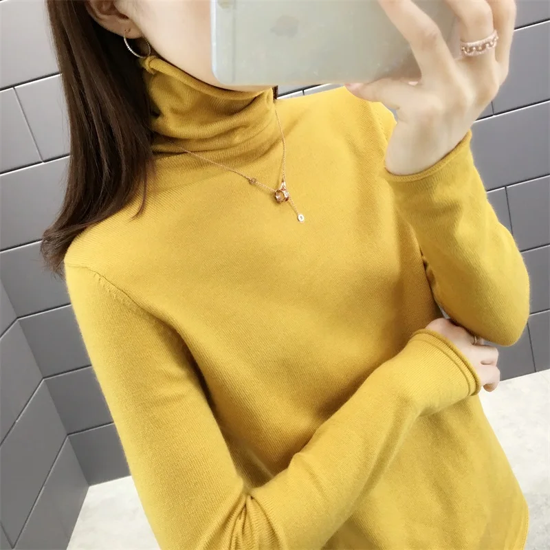 

5377 (No. 2, Row 3 of the East Building) Autumn and Winter New Stack-collar Slim Sleeve Knitted Shirt with Bottom Shirt 28ff