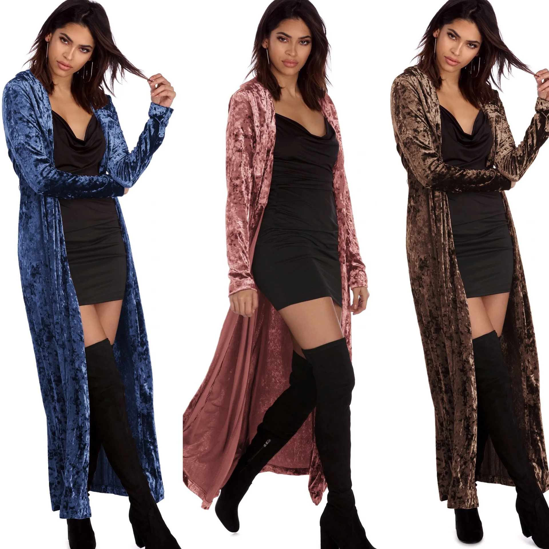 

2020 new product long-sleeved plus-length velvet windbreaker cardigan jacket 2092