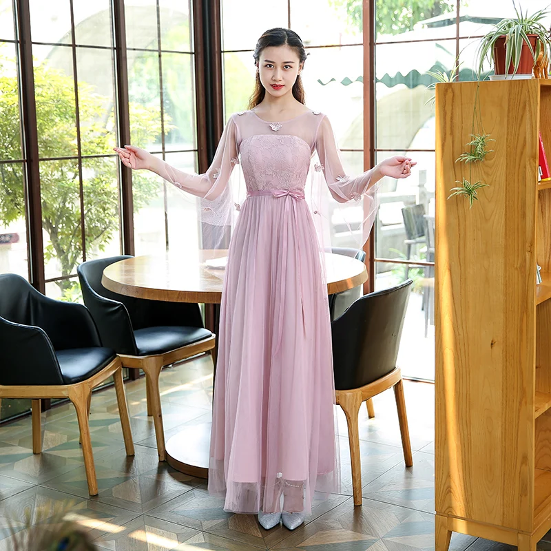 S7 long pink Розовое платье подружки невесты из тюля Vestido Azul Marino элегантное женское платье для свадебной вечеринки с цветами кружевное сексуальное платье для выпускного вечера - Цвет: S7 long pink