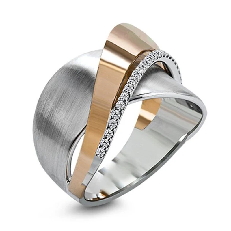 Модные двухцветные кольца с перекрещивающимися пальцами для женщин, блестящее Смешанное Золотое Серебряное кольцо для помолвки, циркониевое ювелирное изделие O4T200