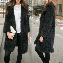 Зимняя женская искусственная шерстяная куртка с мехом модное черное роскошное длинное пальто толстые теплые пальто повседневные женские плюшевые пальто