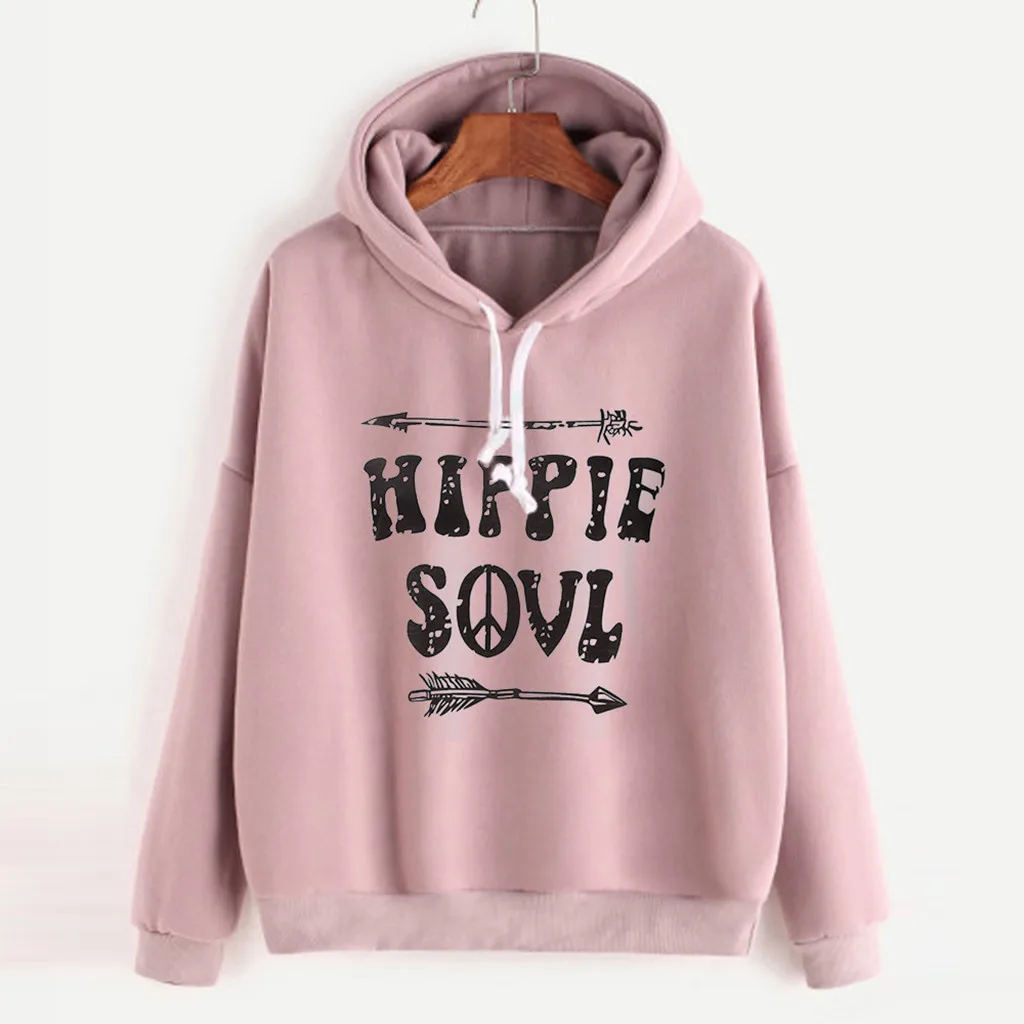 Women Hoodies Autumn Winter Top Letter Printing Shirt Long Sleeve Hooded Pullover Hoodies Sweatshirt Casual Loose Women Hoodie