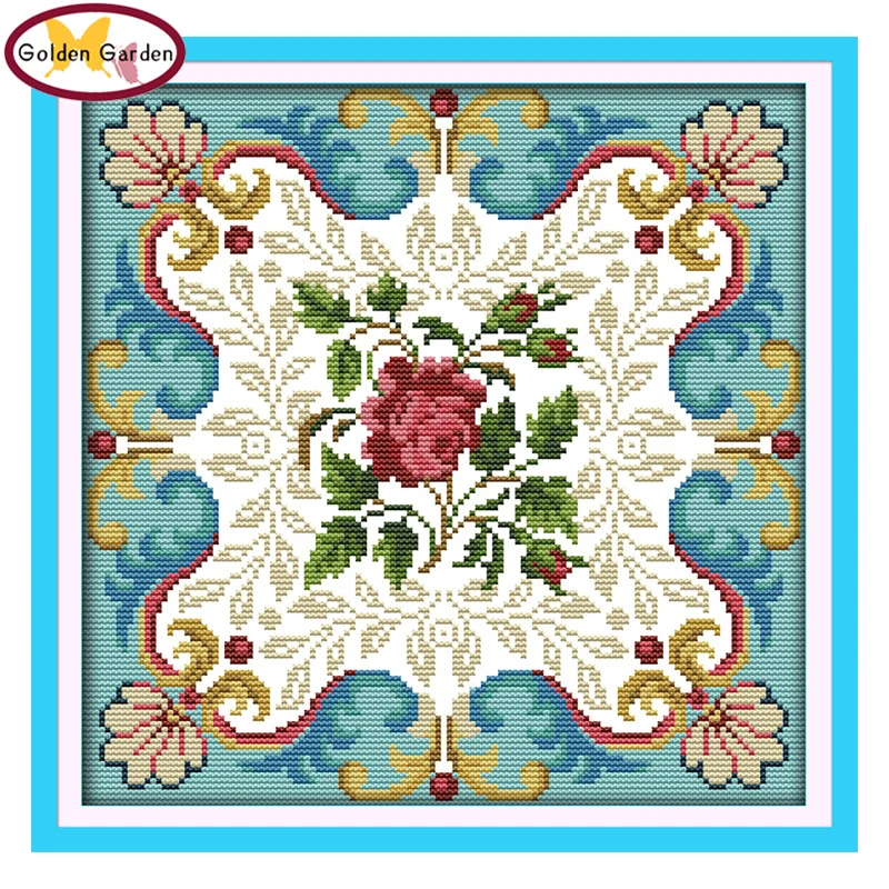 

GG Rose Heart Flower Style Handcraft Charts Chinese Needlework Embroidery Kits Joy Sunday Cross Stitch Patterns for Home Decor