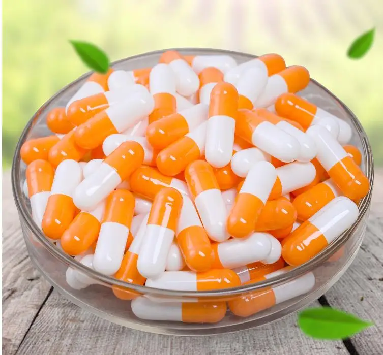 1000pcs Colored Size 0 Empty Capsules! 0# Hollow Hard Gelatin Medicine Powder Refillable Capsules Empty Separated Capsules 0 - Цвет: Orange-White