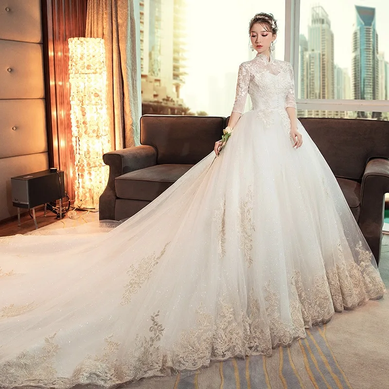 chinese dress ladies Short Front Long Tail Dress for Indian Bridal Wear – Nameera by Farooq