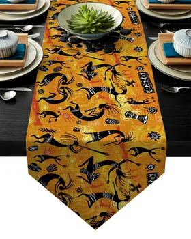 

Prom Dancing Primitive Style Aboriginal Art Orange Yellow Table Runner Table Flag Home Party Decorative Tablecloth Table Runners