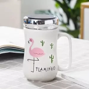 Кофейная чашка кружка керамическая чашка с зеркальной крышкой милая кофейная чашка Студенческая домашняя кружка большой емкости чашка из нержавеющей стали - Цвет: 400ML