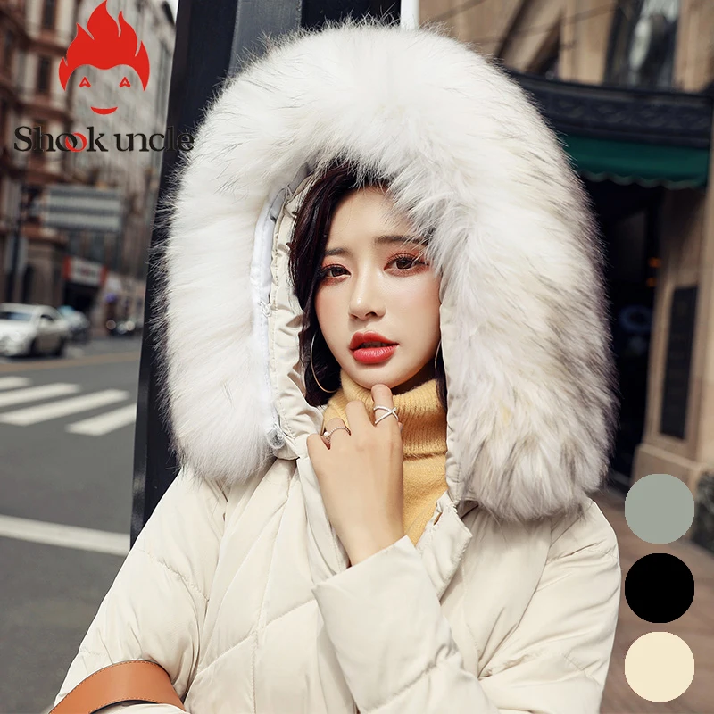 Модная зимняя куртка на утином пуху, женская шуба из натурального меха енота, свободные длинные парки, Большая Меховая верхняя одежда, съемная